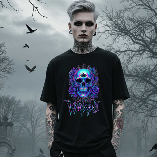 Wicked Gothic Sugar Skull Shirt for Halloween, Iridescent Skull Edgy Halloween Graphic T Shirt