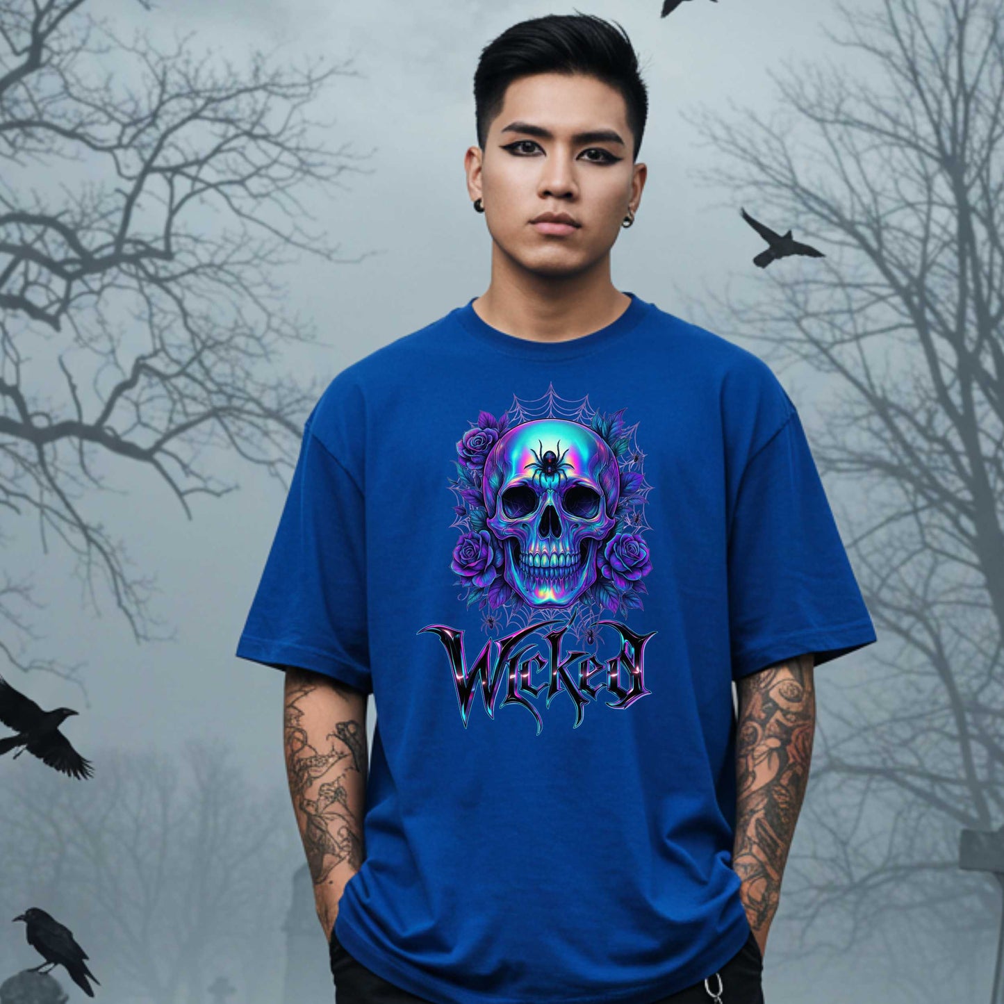 Wicked Gothic Sugar Skull Shirt for Halloween, Iridescent Skull Edgy Halloween Graphic T Shirt