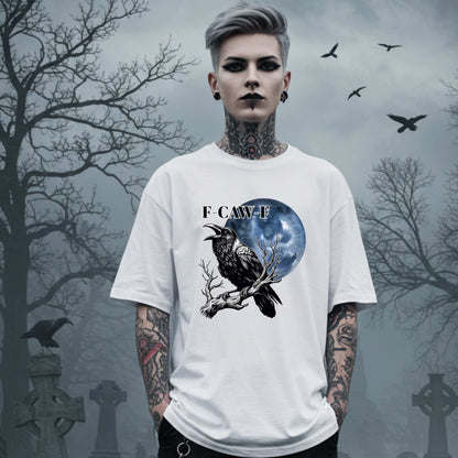 Unhinged Sarcastic F-CAW-F Shirt, Funny Gothic Crow Graphic Tee, Sarcastic Halloween Shirt