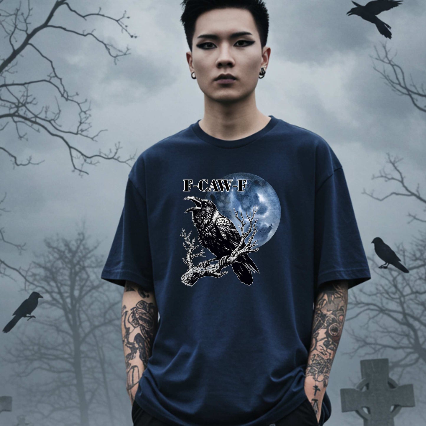 Unhinged Sarcastic F-CAW-F Shirt, Funny Gothic Crow Graphic Tee, Sarcastic Halloween Shirt