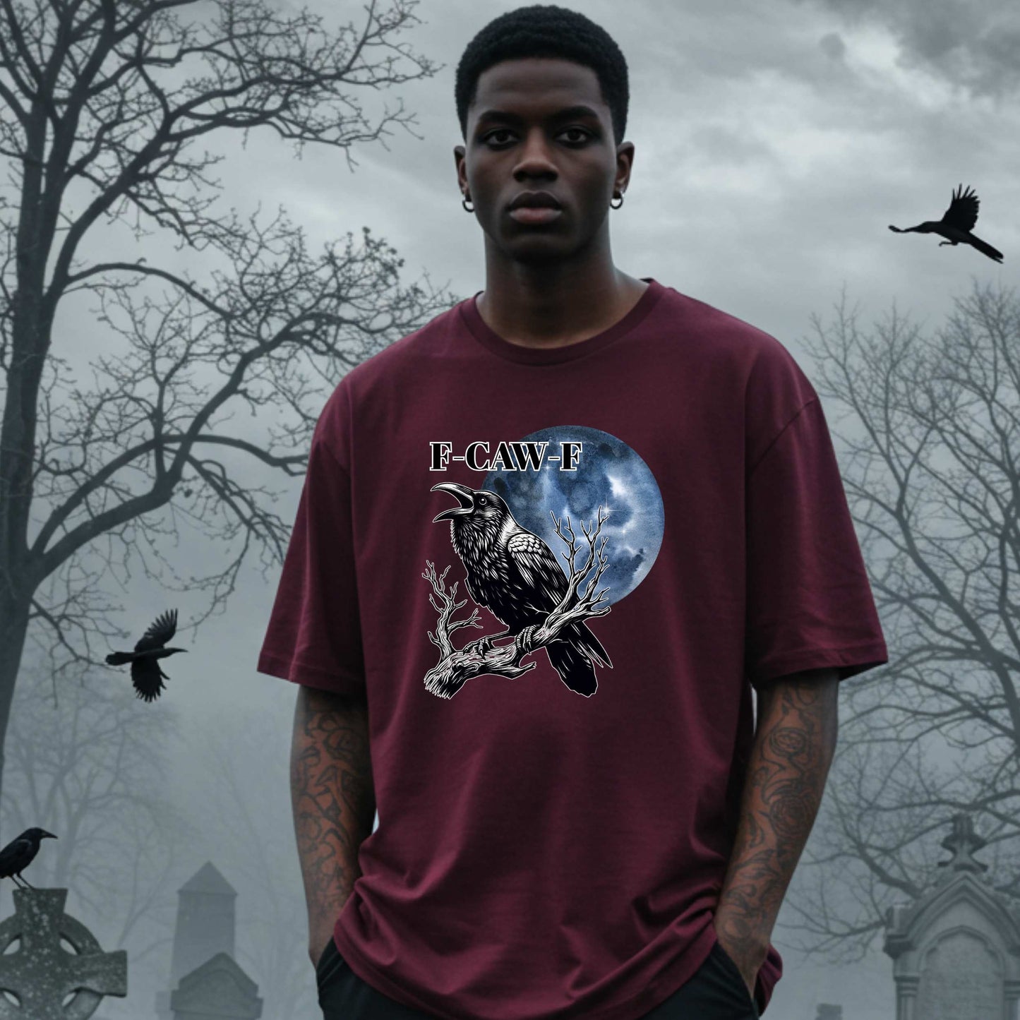 Unhinged Sarcastic F-CAW-F Shirt, Funny Gothic Crow Graphic Tee, Sarcastic Halloween Shirt