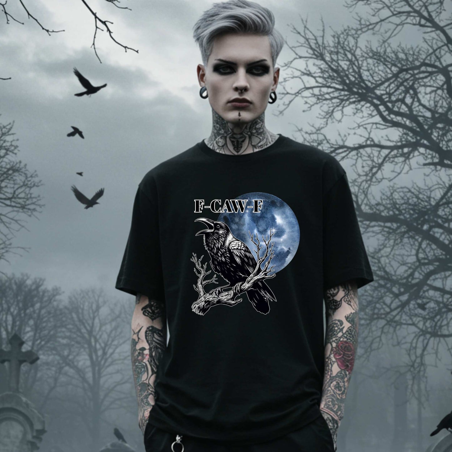Unhinged Sarcastic F-CAW-F Shirt, Funny Gothic Crow Graphic Tee, Sarcastic Halloween Shirt