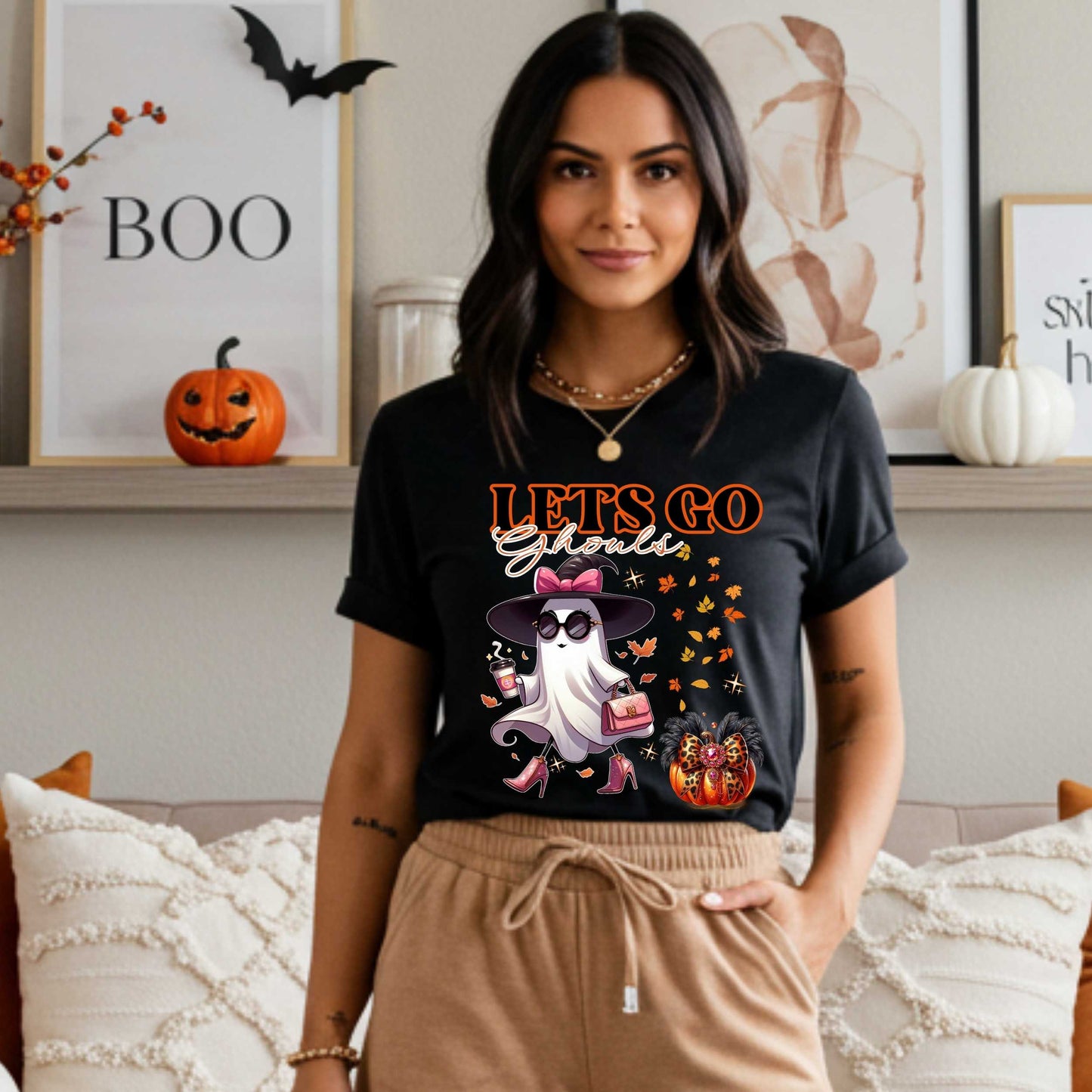 Lets Go Ghouls Shirt, Funny Halloween Graphic Tee for Women, Bougie Ghost Fall T-Shirt