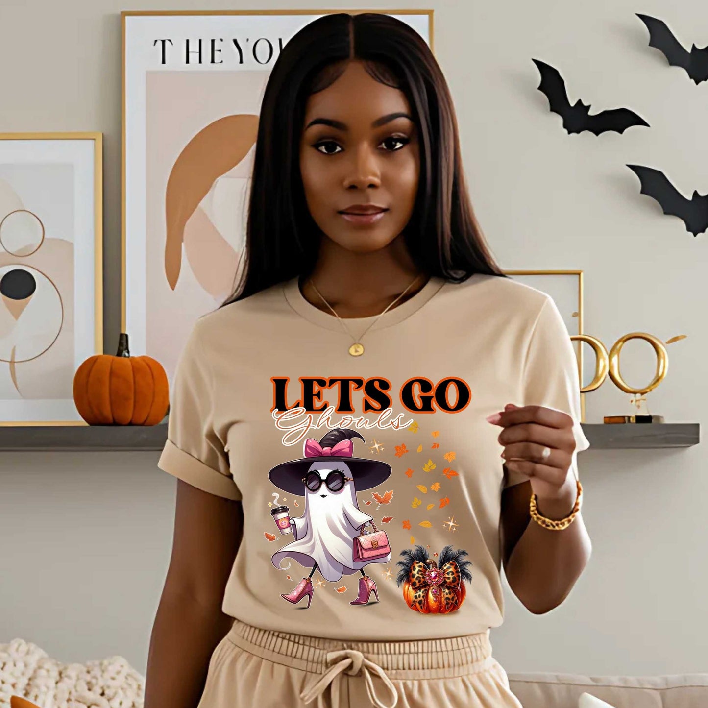 Lets Go Ghouls Shirt, Funny Halloween Graphic Tee for Women, Bougie Ghost Fall T-Shirt