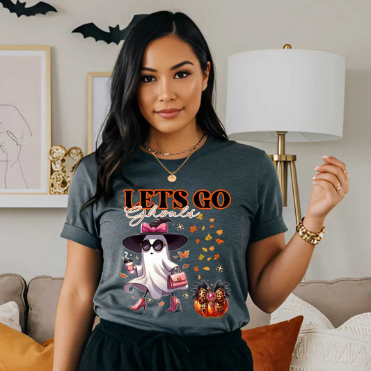 Lets Go Ghouls Shirt, Funny Halloween Graphic Tee for Women, Bougie Ghost Fall T-Shirt