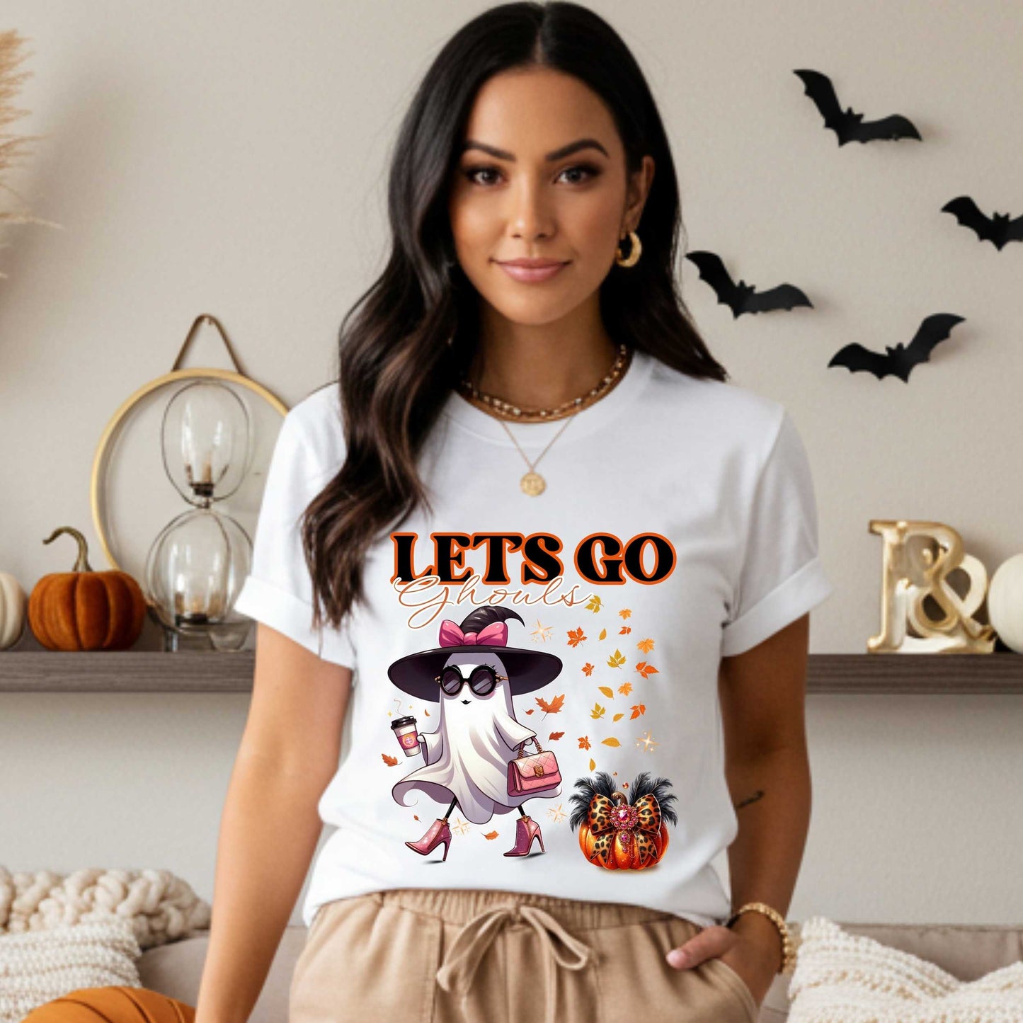 Lets Go Ghouls Shirt, Funny Halloween Graphic Tee for Women, Bougie Ghost Fall T-Shirt