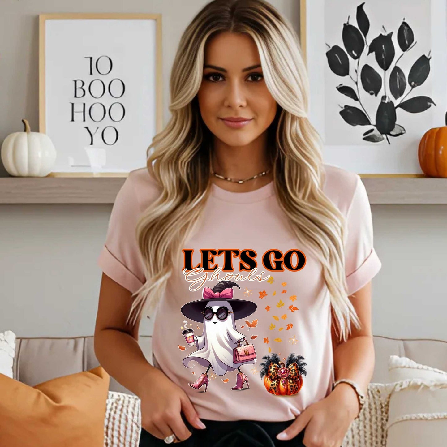 Lets Go Ghouls Shirt, Funny Halloween Graphic Tee for Women, Bougie Ghost Fall T-Shirt
