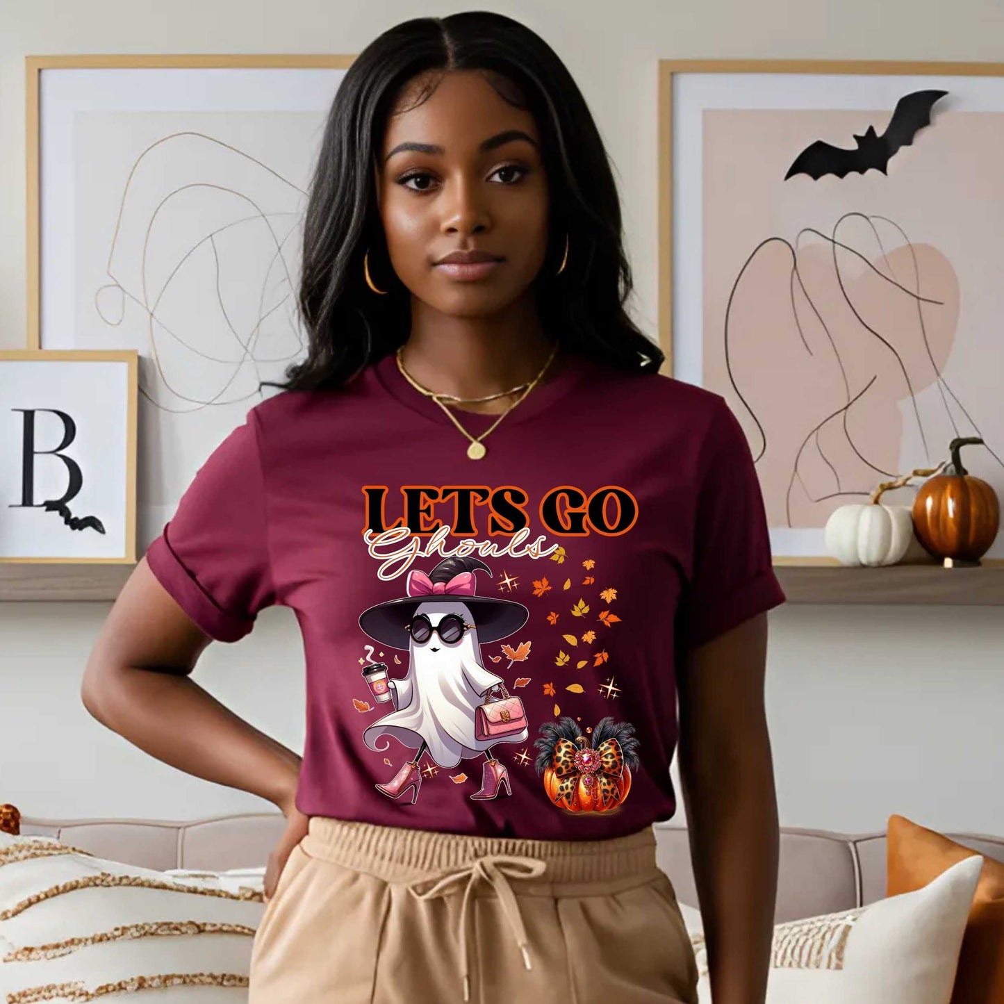 Lets Go Ghouls Shirt, Funny Halloween Graphic Tee for Women, Bougie Ghost Fall T-Shirt