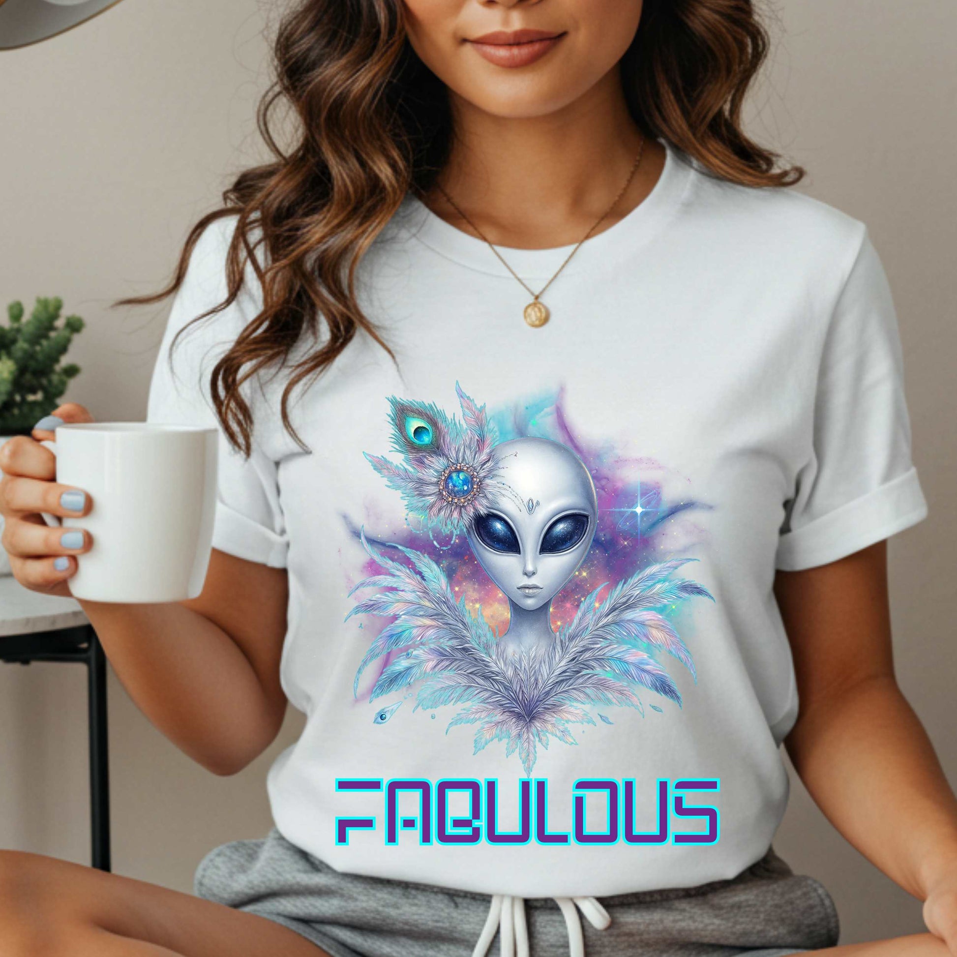 You weren’t born to blend in—you were beamed down to stand out. This Alien Fabulous shirt is serving intergalactic attitude with peacock feathers, cosmic sparkle, and extraterrestrial elegance that screams, “Not of this planet, and clearly not of this basic energy.” 