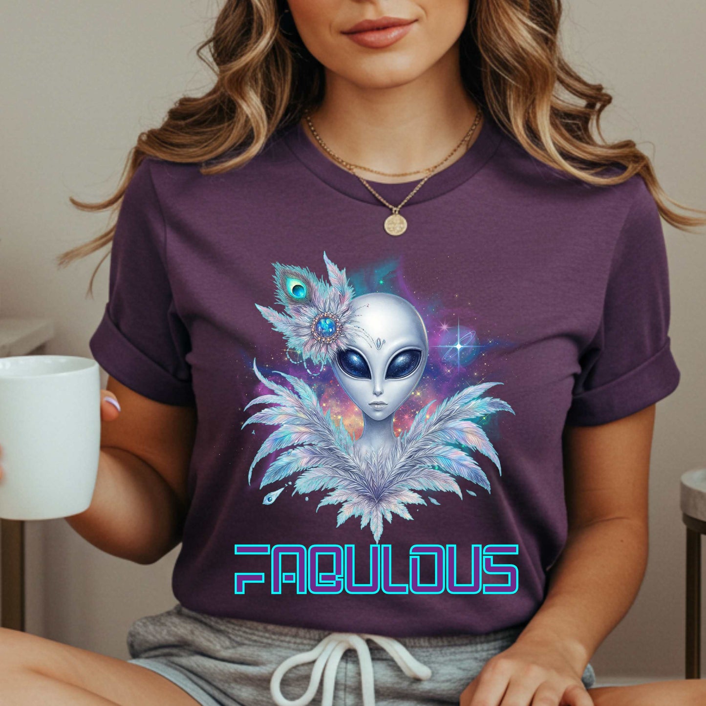 You weren’t born to blend in—you were beamed down to stand out. This Alien Fabulous shirt is serving intergalactic attitude with peacock feathers, cosmic sparkle, and extraterrestrial elegance that screams, “Not of this planet, and clearly not of this basic energy.” 