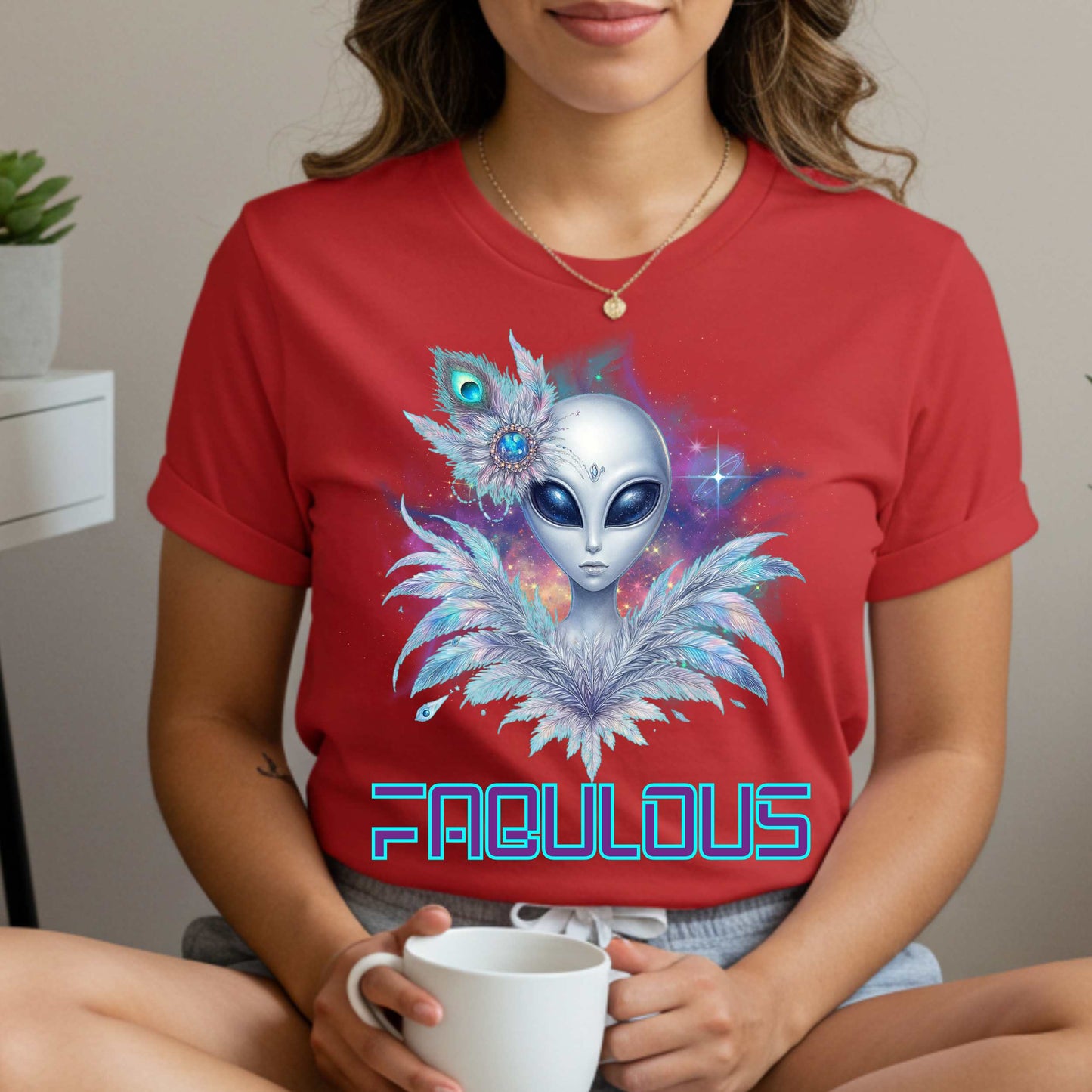 You weren’t born to blend in—you were beamed down to stand out. This Alien Fabulous shirt is serving intergalactic attitude with peacock feathers, cosmic sparkle, and extraterrestrial elegance that screams, “Not of this planet, and clearly not of this basic energy.” 
