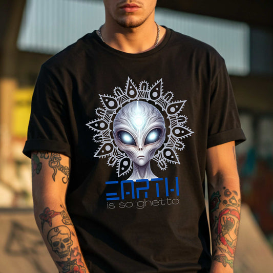 Tired of Earth’s Wi-Fi, gas prices, and general chaos? Same. This “Earth Is So Ghetto” alien shirt perfectly captures the vibe of every extraterrestrial who came, saw, and regretted it instantly. Featuring a hyper-detailed cosmic alien face with an energy that screams, “Beam me the hell up.” 