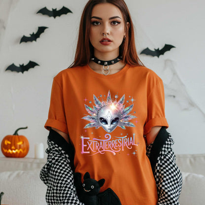 Calling all celestial divas—this Extraterrestrial alien graphic tee is giving big space energy and intergalactic glam. Featuring a radiant alien queen with jeweled head bling, pastel feathers, and more attitude than a Mercury in retrograde meltdown, this shirt is perfect for Halloween, sci-fi fans, and anyone who knows they weren’t meant for Earth’s nonsense. 