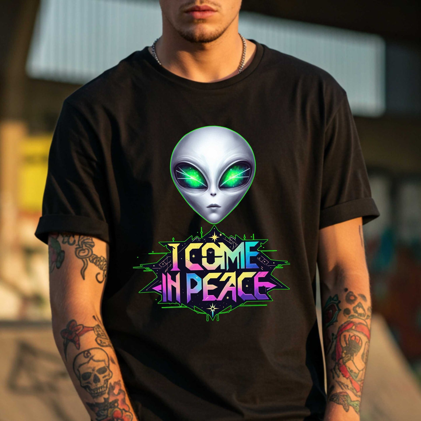 Featuring a bold neon design and a suspiciously calm extraterrestrial with “I’m just here for the snacks” energy. Ideal for conspiracy theorists, space nerds, or anyone whose mood is permanently “otherworldly.” Wear it to Area 51, Comic-Con, or just your local grocery store when you're this close to abducting humanity for a vibe check.&nbsp;