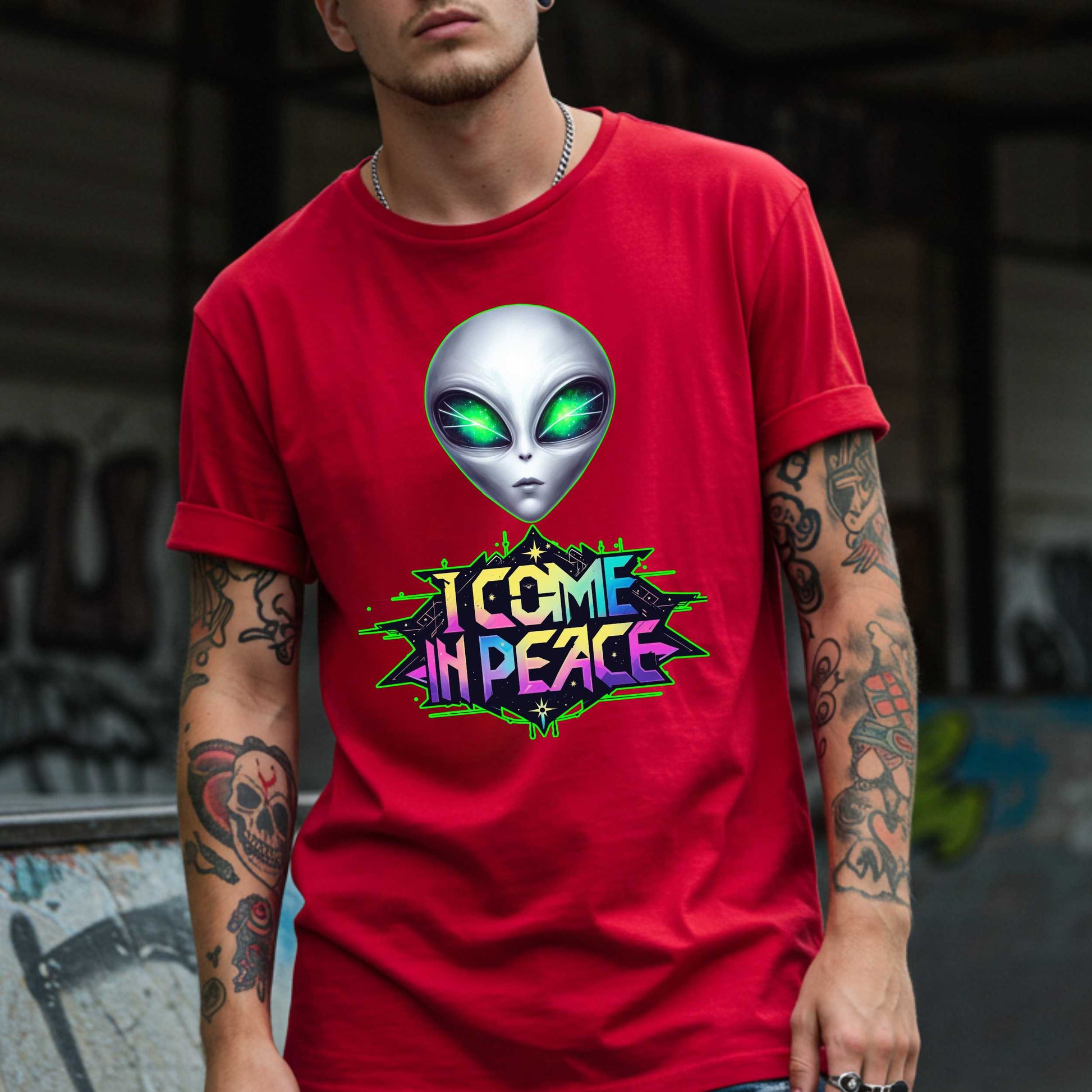 Featuring a bold neon design and a suspiciously calm extraterrestrial with “I’m just here for the snacks” energy. Ideal for conspiracy theorists, space nerds, or anyone whose mood is permanently “otherworldly.” Wear it to Area 51, Comic-Con, or just your local grocery store when you're this close to abducting humanity for a vibe check