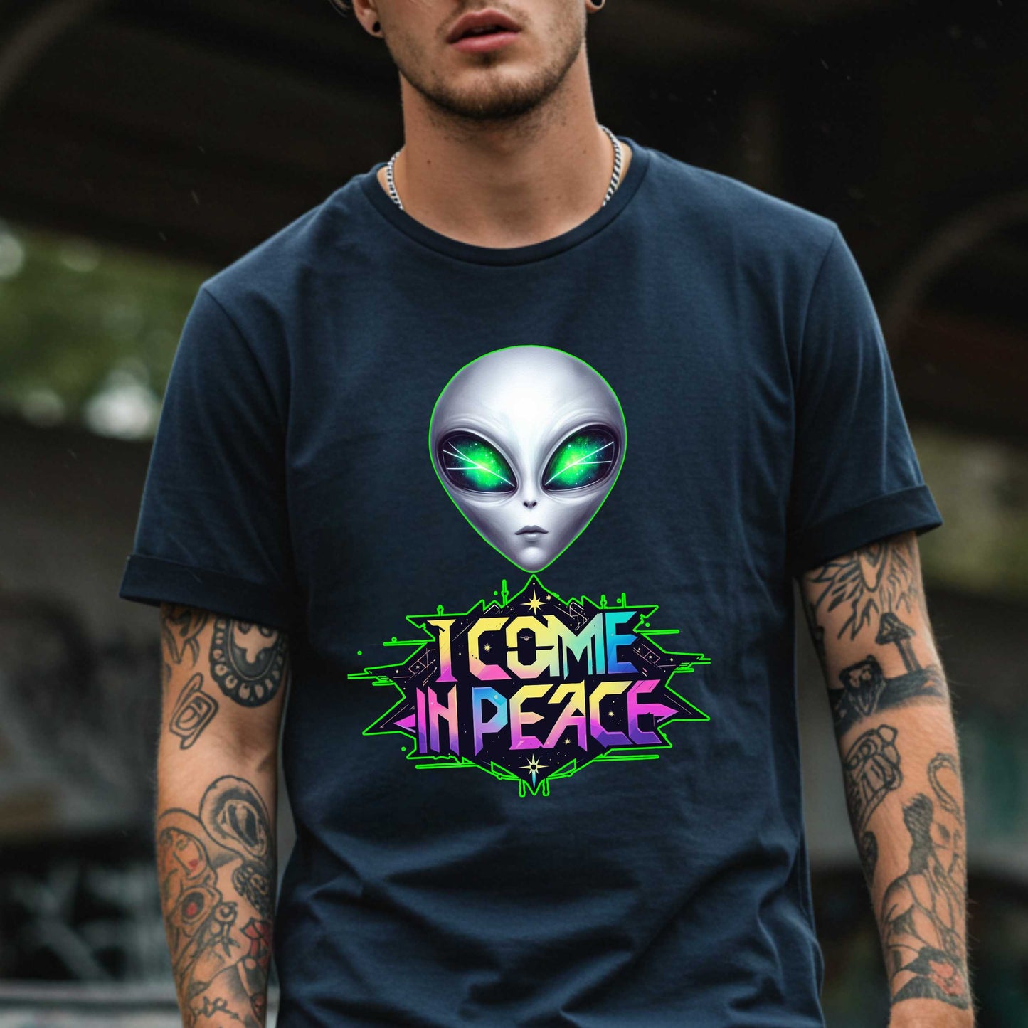 Featuring a bold neon design and a suspiciously calm extraterrestrial with “I’m just here for the snacks” energy. Ideal for conspiracy theorists, space nerds, or anyone whose mood is permanently “otherworldly.” Wear it to Area 51, Comic-Con, or just your local grocery store when you're this close to abducting humanity for a vibe check