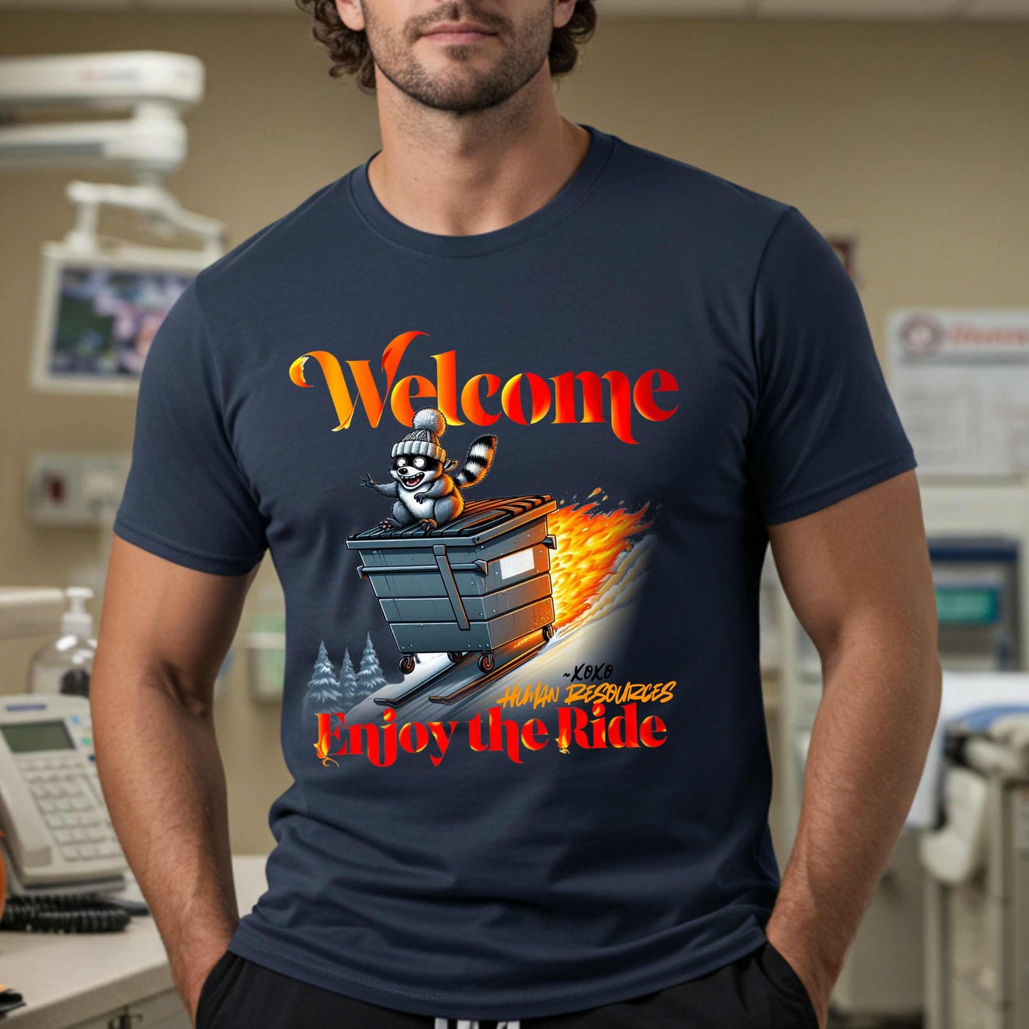 Funny HR Meme Shirt, Dumpster Fire Welcome Tee for Employee Onboarding, Office Gag Gift