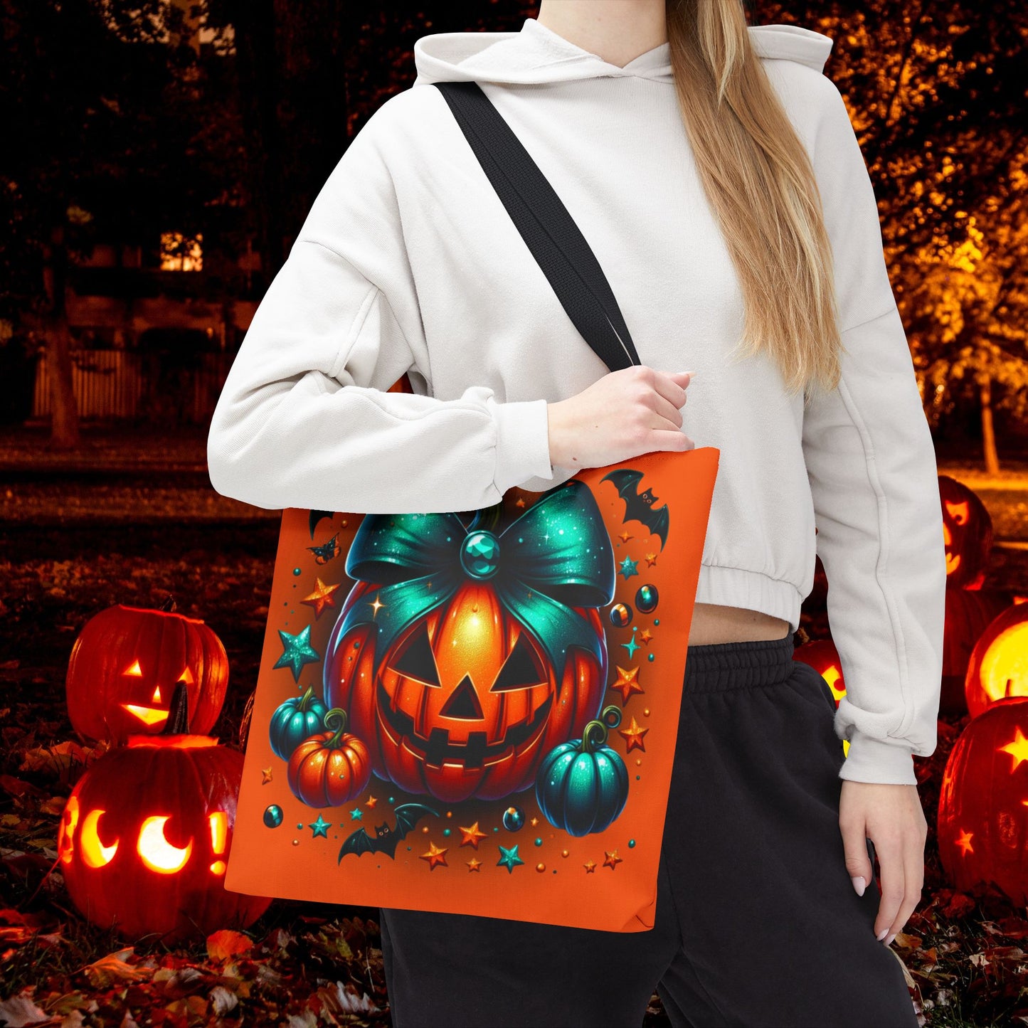 Halloween Spooky Season Pumpkin Tote Bag, Reusable Trick-or-Treat Bag