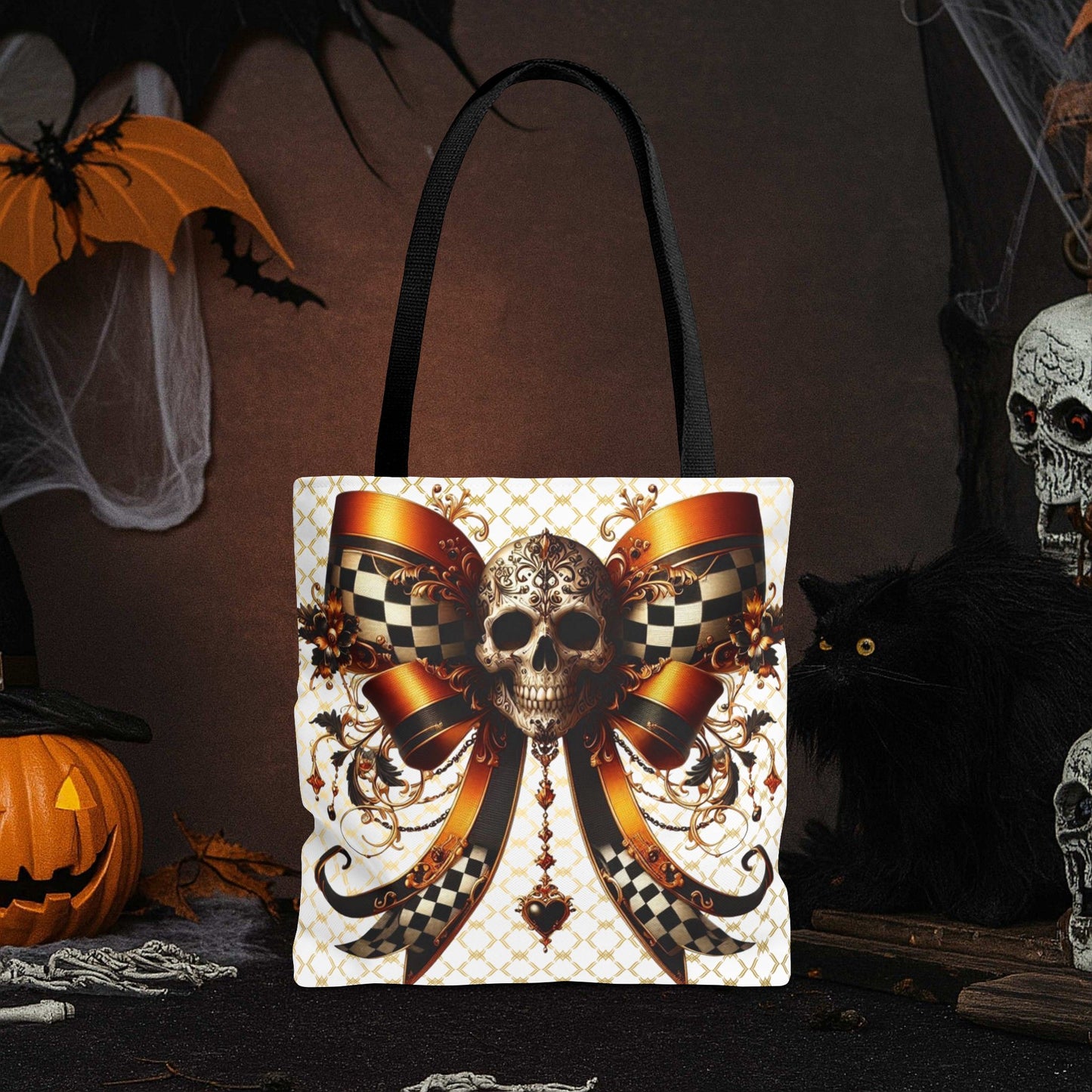 Gothic Halloween Skull Bow Reuseable Bag, Spooky Chic Trick or Treat Bag