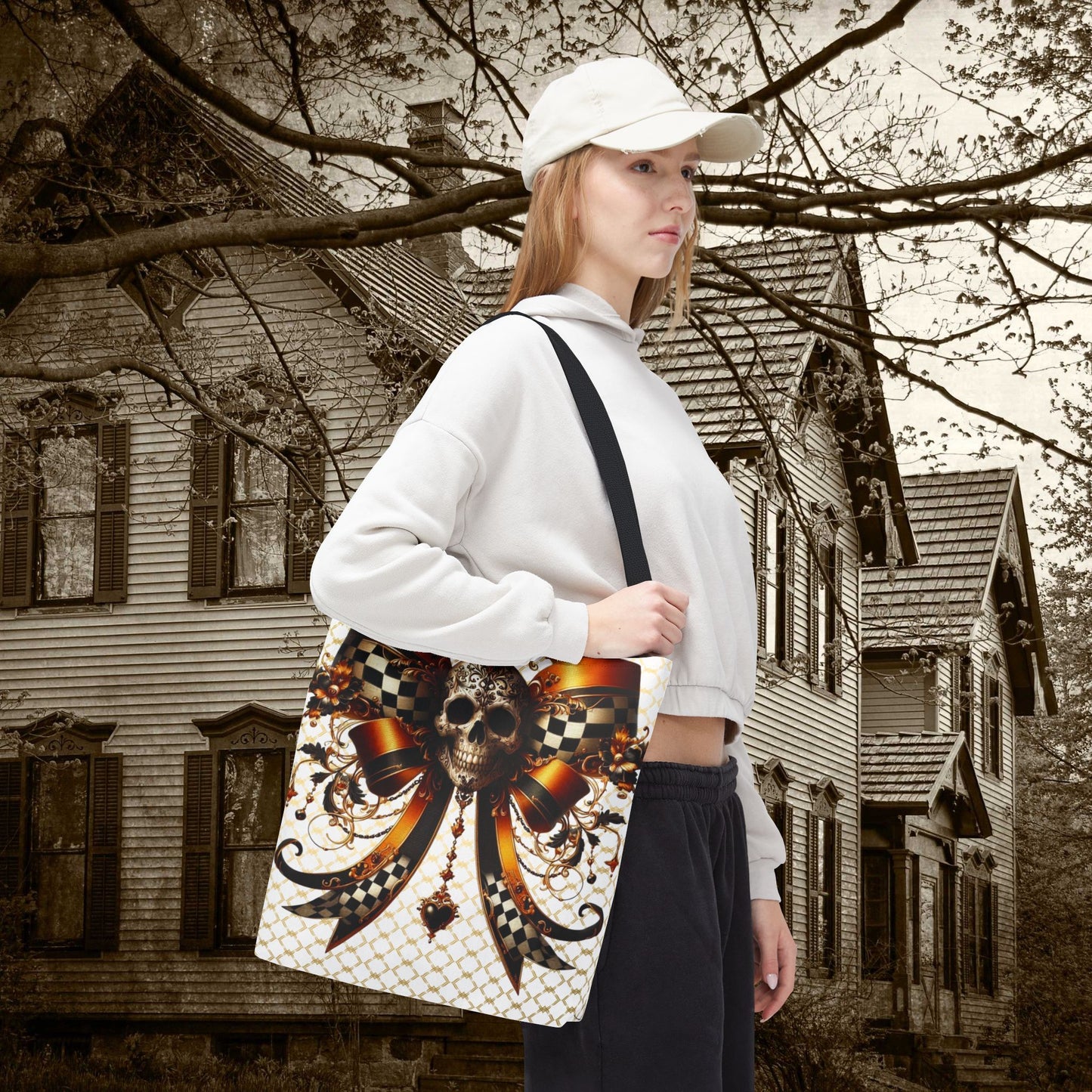 Gothic Halloween Skull Bow Reuseable Bag, Spooky Chic Trick or Treat Bag