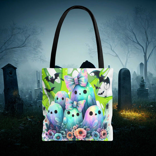 Whimsical Halloween Kids Trick or Treat Bag, Cute Pastel Ghost Halloween Tote, Reusable Glow-Inspired Candy Bag