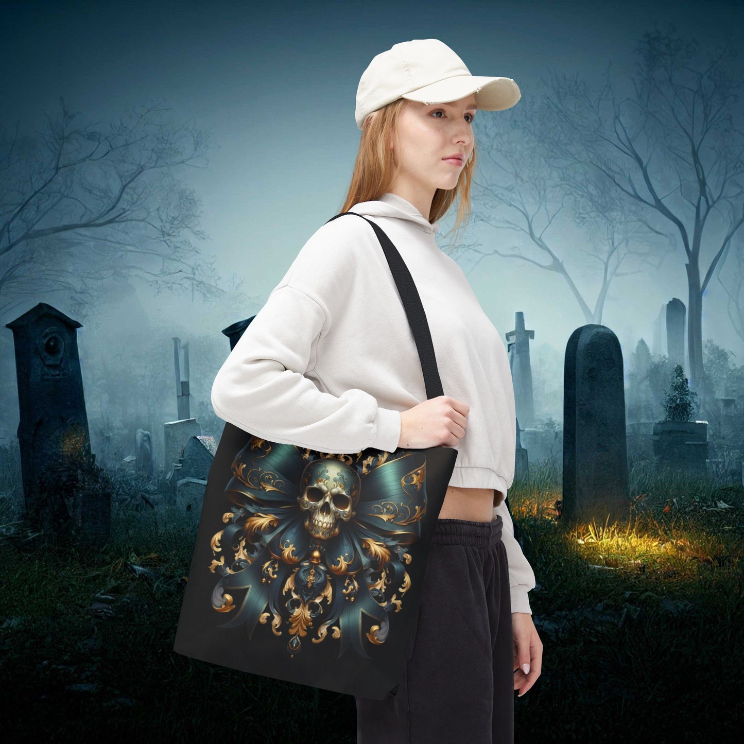 Gothic Skull Tote Bag, Edgy Handbag, Dark Academia Style, Unique Shopping Bag, Perfect for Halloween, Casual Everyday Use