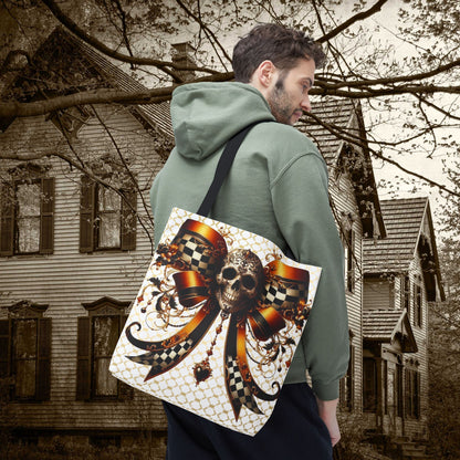 Gothic Halloween Skull Bow Reuseable Bag, Spooky Chic Trick or Treat Bag