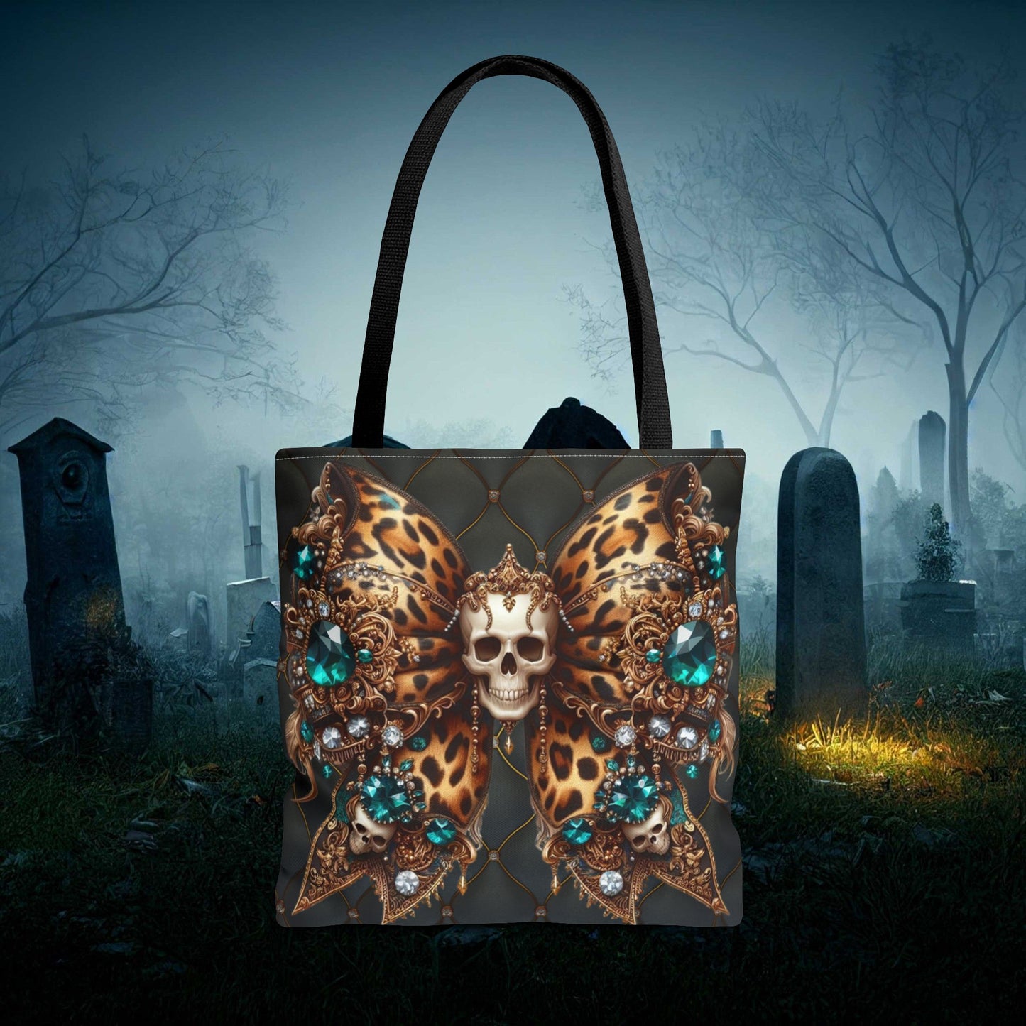 Halloween Reuseable Gothic Tote Bag, Edgy Coquette Bow and Skull Design