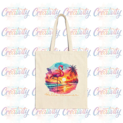 Hello Summer Flamingo Tote Bag, Tropical Vacation Mood