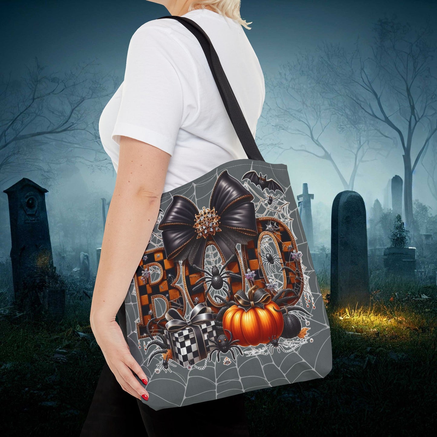 Halloween Tote Bag, Trick or Treat “BOO” Halloween Tote Bag, Spooky Chic with a Side of Extra