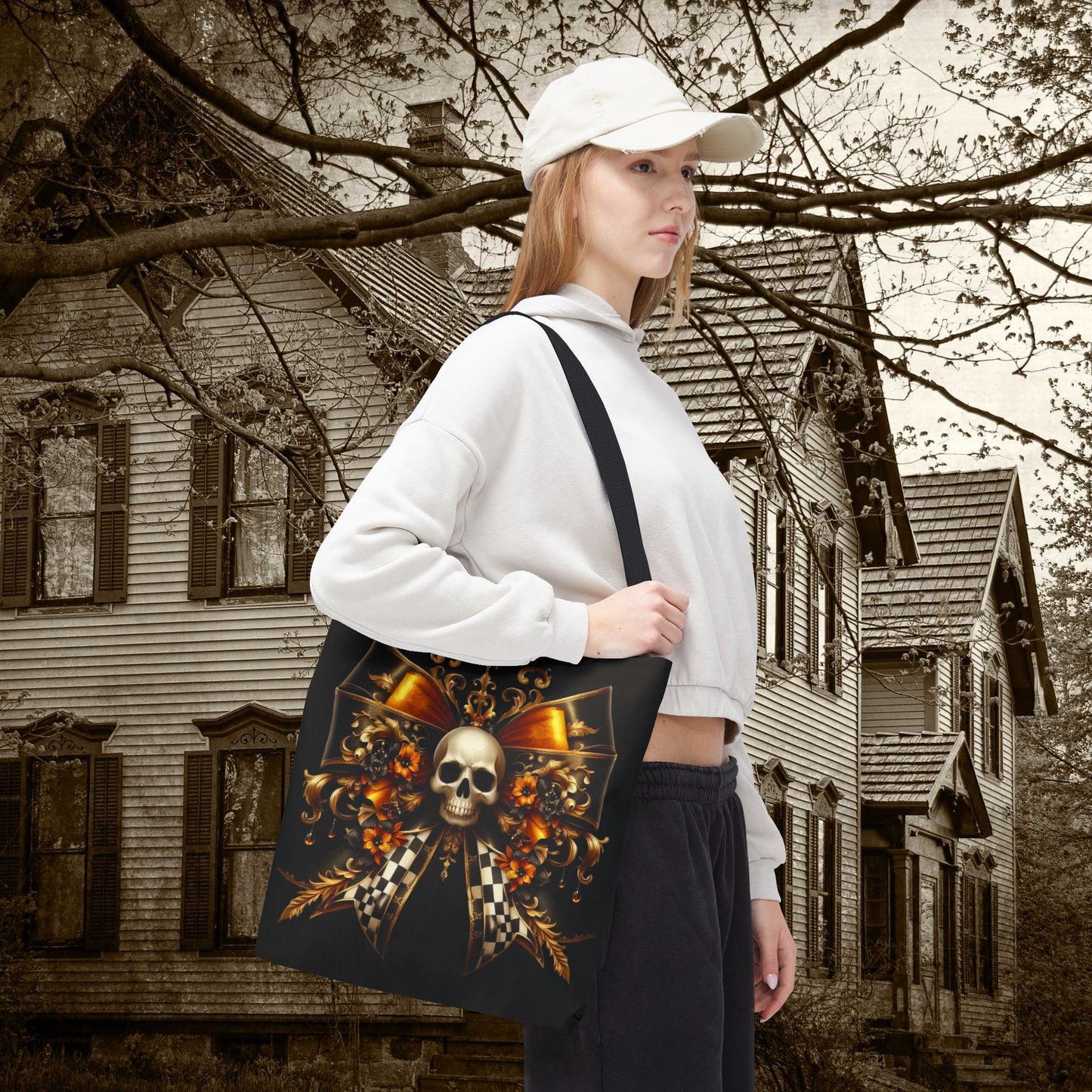 Gothic Skull Tote Bag, Edgy Shopping Bag, Halloween Accessory, Grunge Style, Boho Tote