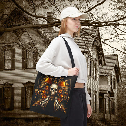 Gothic Skull Tote Bag, Edgy Shopping Bag, Halloween Accessory, Grunge Style, Boho Tote