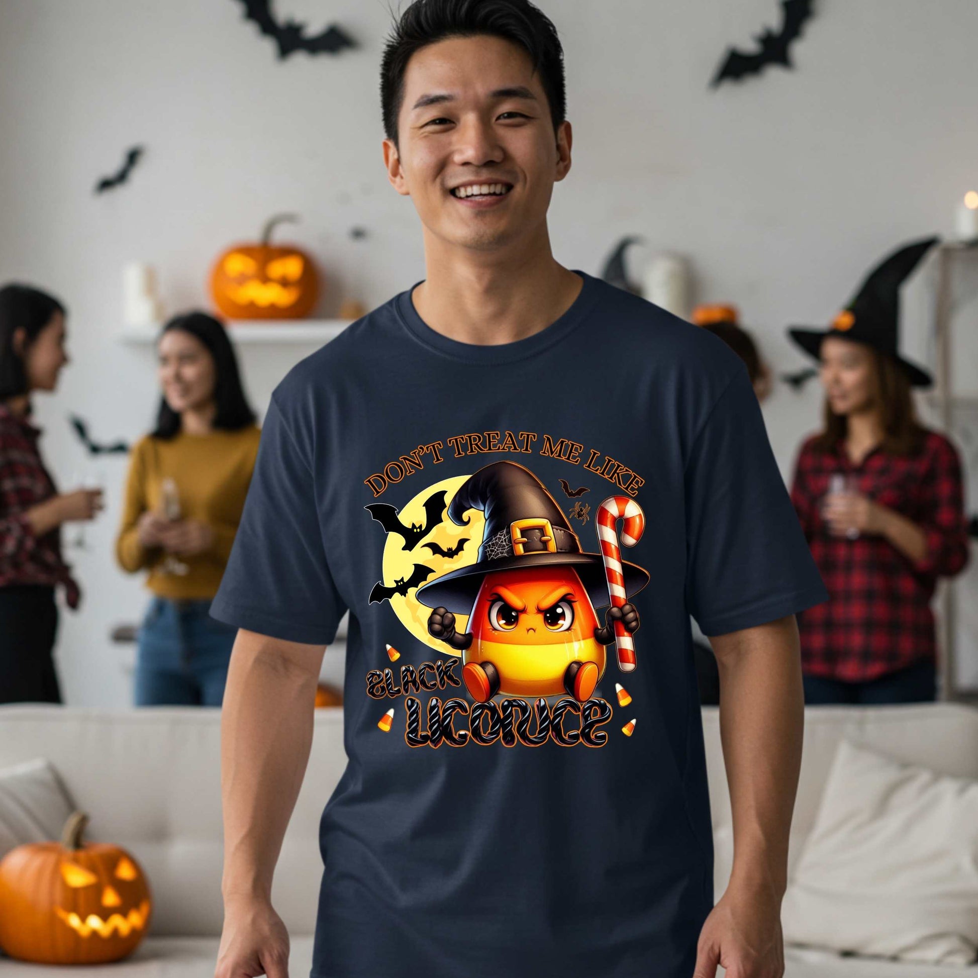 Funny Halloween shirt for men and women who know they’re sweet, spicy, and absolutely not to be treated like black licorice. This sarcastic spooky season t-shirt features an unbothered candy corn in full witchy rage mode, ready to snatch souls and hand out sass.