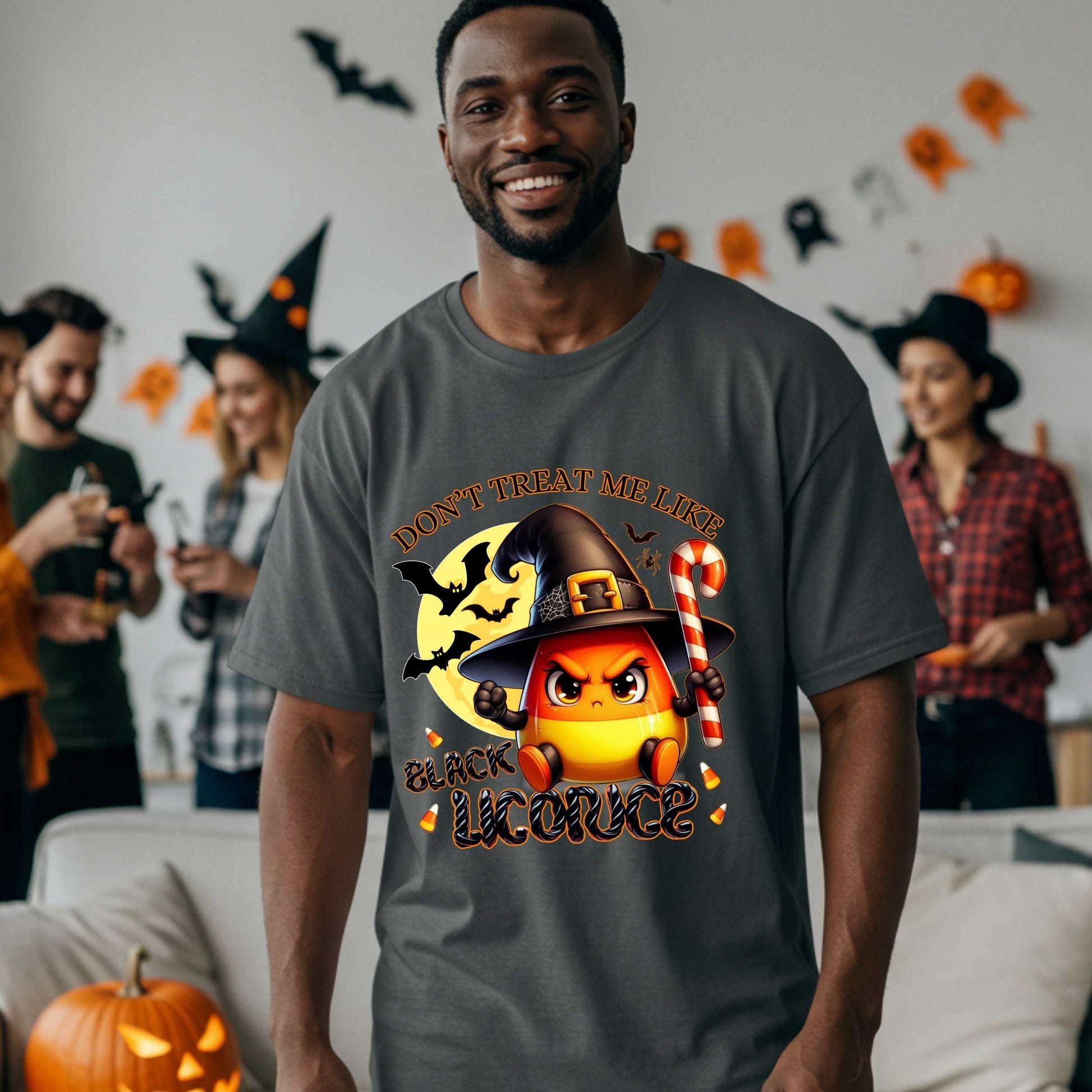 Funny Halloween shirt for men and women who know they’re sweet, spicy, and absolutely not to be treated like black licorice. This sarcastic spooky season t-shirt features an unbothered candy corn in full witchy rage mode, ready to snatch souls and hand out sass.