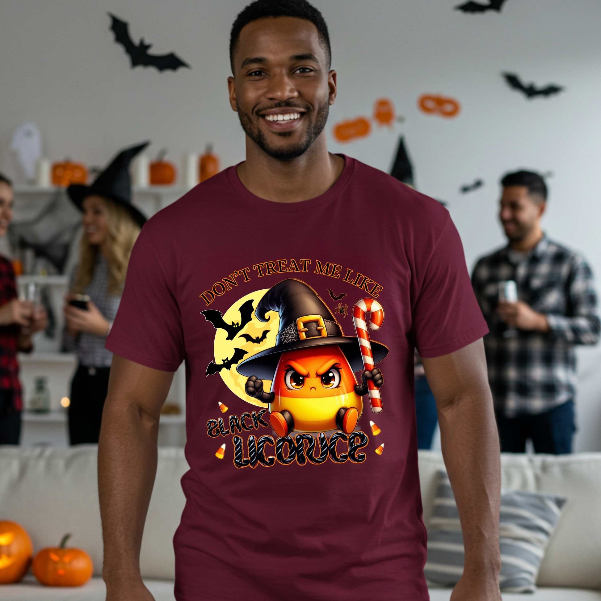 Funny Halloween shirt for men and women who know they’re sweet, spicy, and absolutely not to be treated like black licorice. This sarcastic spooky season t-shirt features an unbothered candy corn in full witchy rage mode, ready to snatch souls and hand out sass.