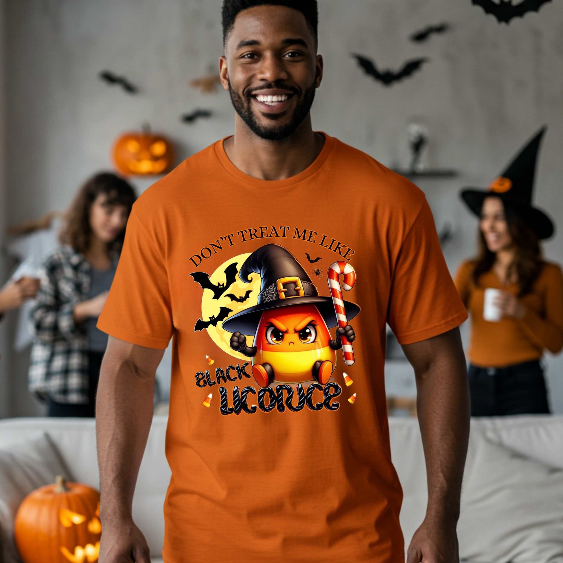 Funny Halloween shirt for men and women who know they’re sweet, spicy, and absolutely not to be treated like black licorice. This sarcastic spooky season t-shirt features an unbothered candy corn in full witchy rage mode, ready to snatch souls and hand out sass.