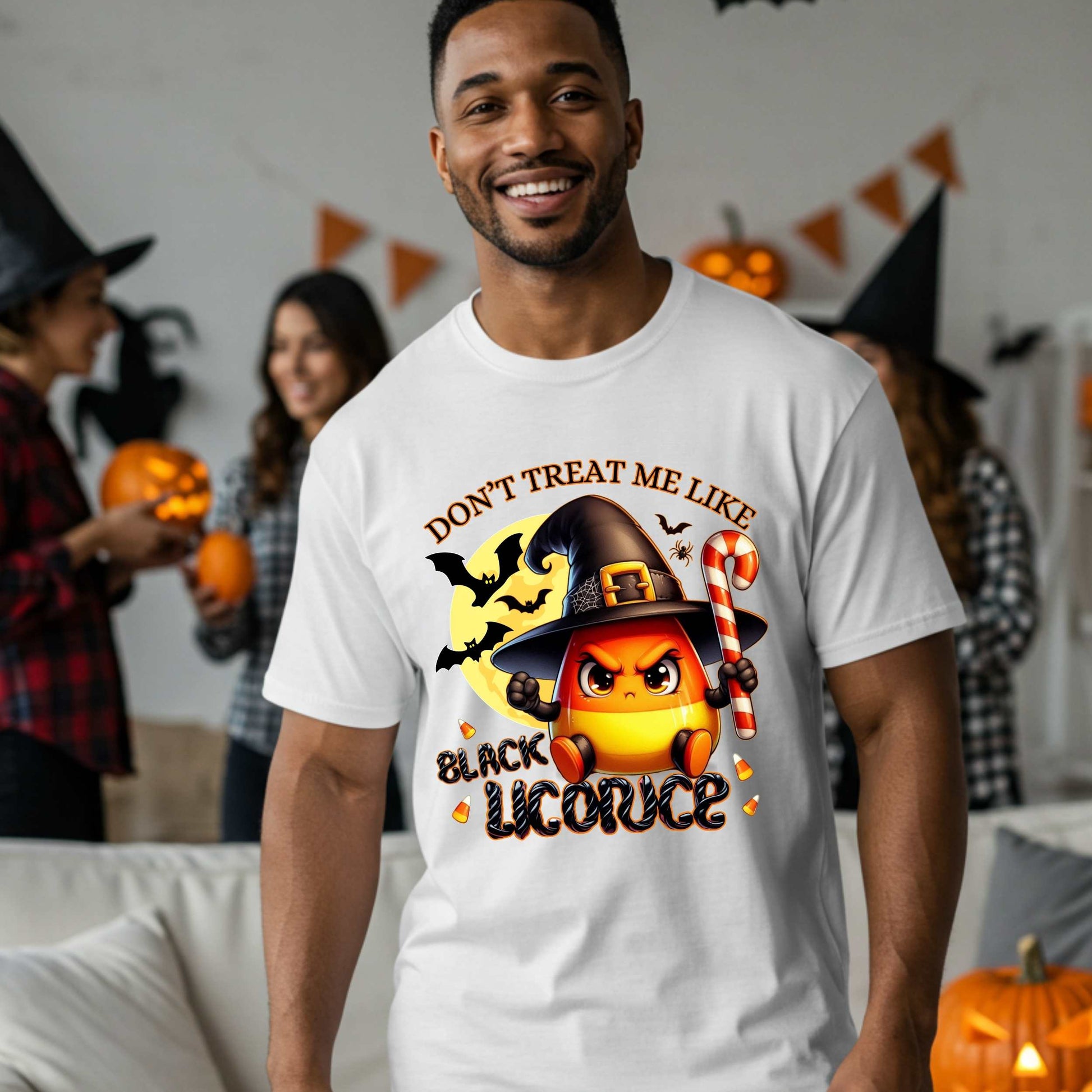 Funny Halloween shirt for men and women who know they’re sweet, spicy, and absolutely not to be treated like black licorice. This sarcastic spooky season t-shirt features an unbothered candy corn in full witchy rage mode, ready to snatch souls and hand out sass.