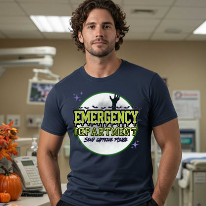 Emergency Department Halloween shirt for healthcare workers who run on chaos, trauma, and caffeine. If you work in the ER, you know spooky season hits different when your entire shift already feels like a zombie apocalypse—and not the fun kind with candy. 