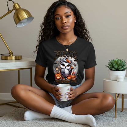 Featuring a glam little night bird serving side-eye and spooky realness, this Halloween tee is equal parts adorable and attitude. Perfect for owl lovers, sass queens, and anyone who prefers their fall fashion with a little shade and a lot of pumpkins.