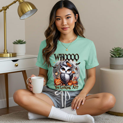 Featuring a glam little night bird serving side-eye and spooky realness, this Halloween tee is equal parts adorable and attitude. Perfect for owl lovers, sass queens, and anyone who prefers their fall fashion with a little shade and a lot of pumpkins.