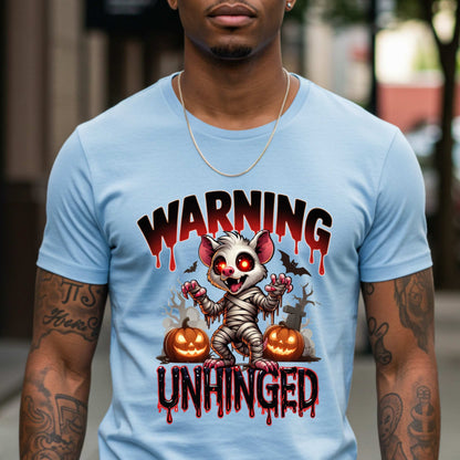 Wrapped in mummy rags with glowing red eyes and the energy of a sleep-deprived raccoon on espresso, this Warning: Unhinged tee is perfect for anyone who thrives on spooky vibes, sarcasm, and just a little bit of feral energy. Whether you're scaring off the normies or just embracing your inner mess, this is your new Halloween uniform.