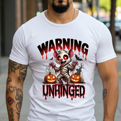 Wrapped in mummy rags with glowing red eyes and the energy of a sleep-deprived raccoon on espresso, this Warning: Unhinged tee is perfect for anyone who thrives on spooky vibes, sarcasm, and just a little bit of feral energy. Whether you're scaring off the normies or just embracing your inner mess, this is your new Halloween uniform.